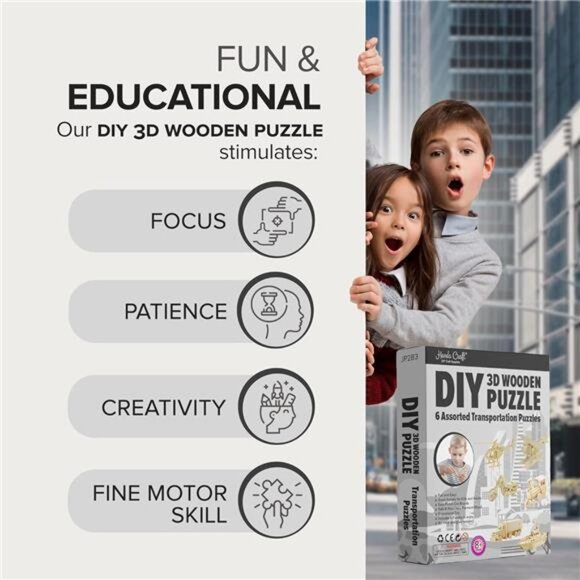 Hands Craft DIY 3D Wooden Puzzle – 6 Assorted Transportation Bundle Pack Set - Picture 3 of 16